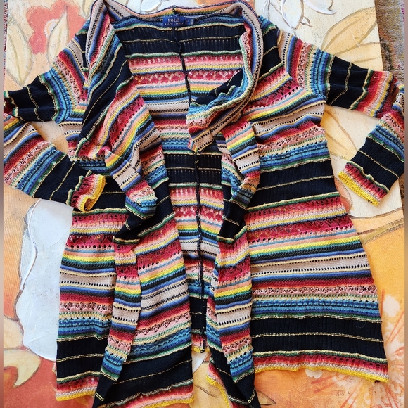 VTG POLO Ralph LAUREN Stripes Taos Multi Colored Serape Free Cozy Sweater SP EUC - Picture 14 of 16